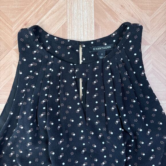 41 Hawthorn Black Pleated Keyhole Sleeveless Mini Dress Womens M Pink/White Dot - Picture 12 of 14